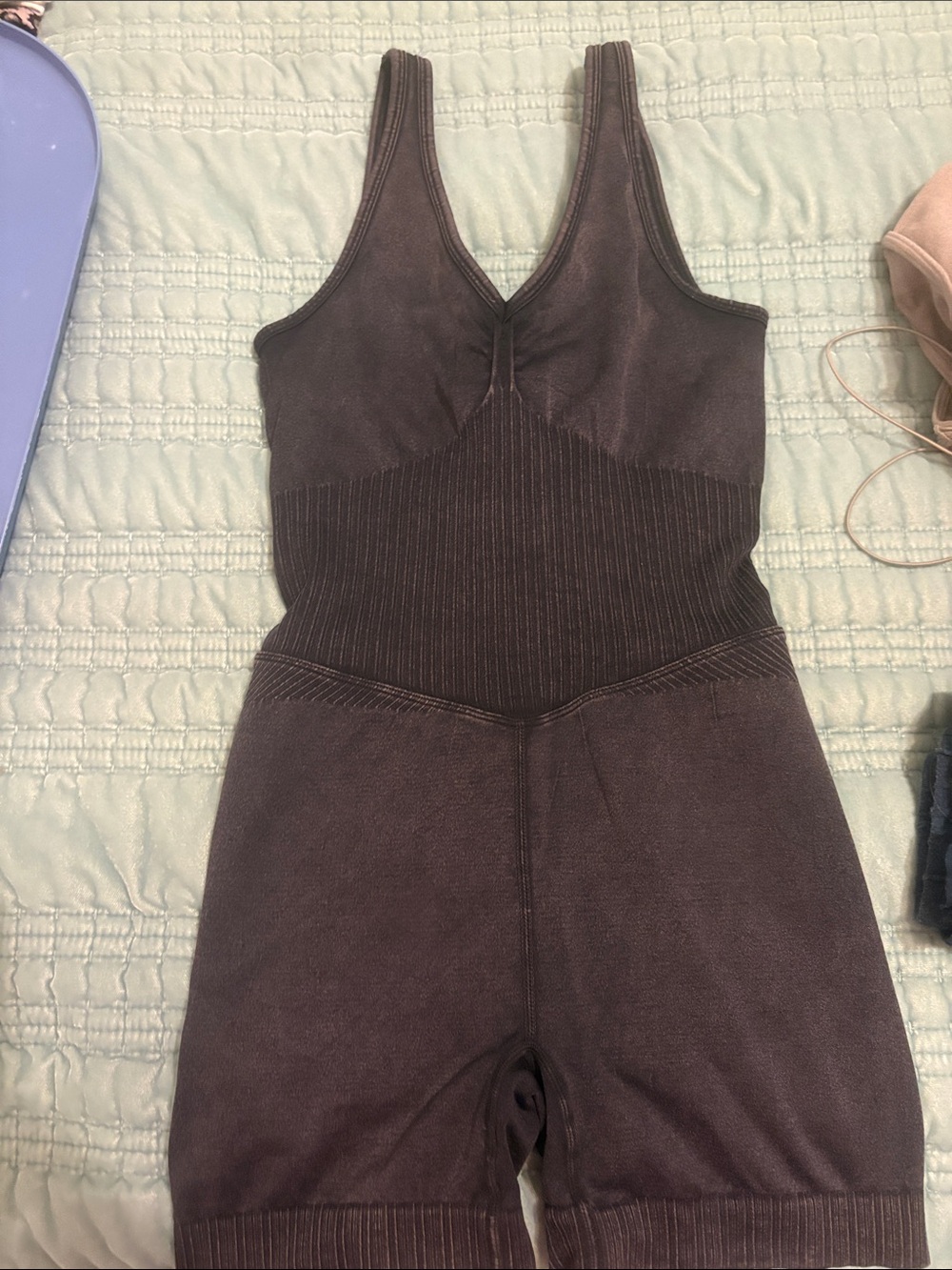 Free People Dark Brown Ribbed Knit Jumpsuit Romper